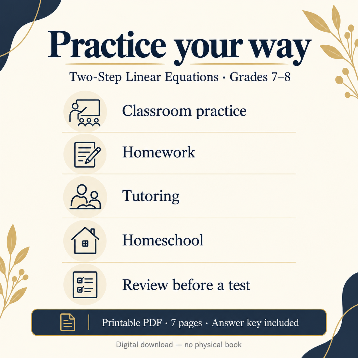 Use for classroom practice, homework, tutoring, homeschool and review